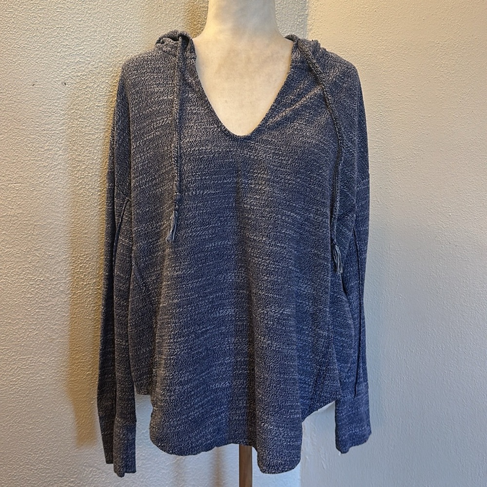 Roxy Sweater Hoodie Pullover Cotton V Neck Blue Heathered Size M